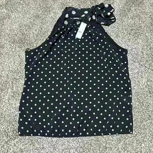 Sweet Pea for New York & Company Sleeveless Neck Tie Sheer Blouse- Polka Dot M